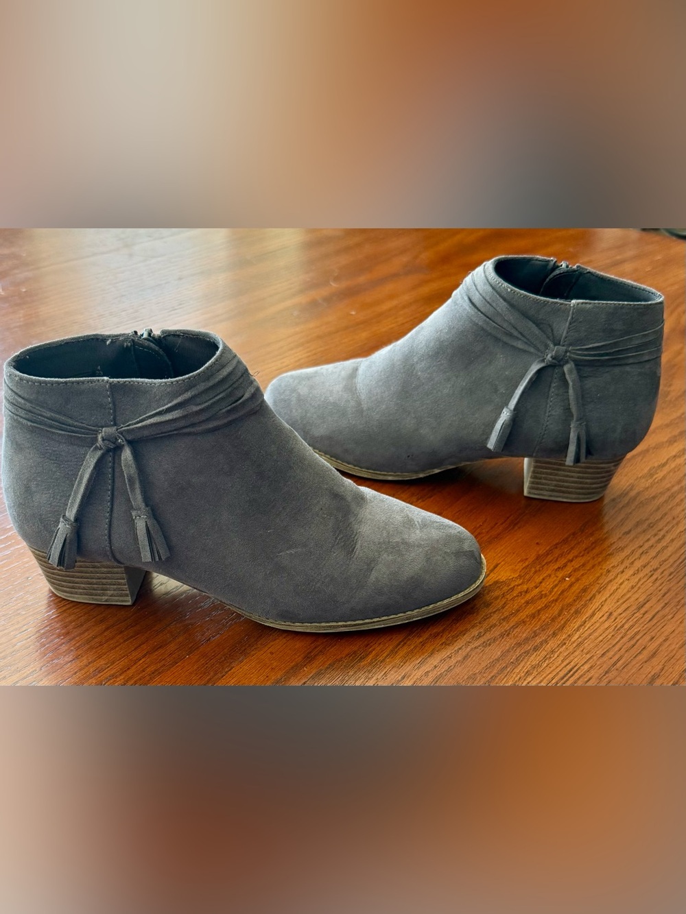 Girls Suede Ankle Booties in light Charcoal Gray boots
